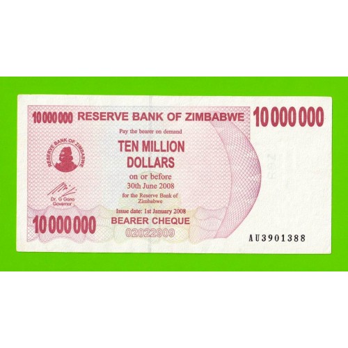 Зимбабве - 10000000 / 10 миллионов долларов - 2008 (AU)