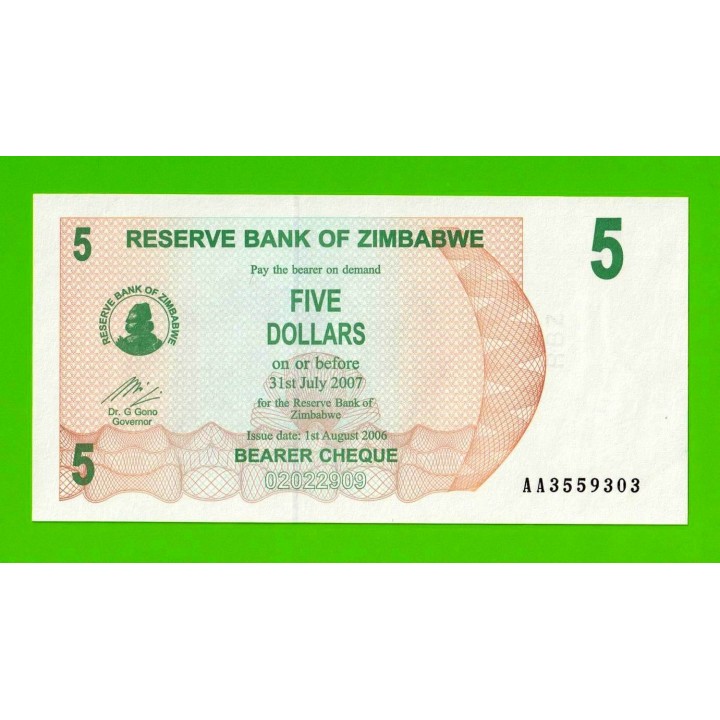 Зимбабве - 5 долларов - 2006 (AA) - UNC!!!