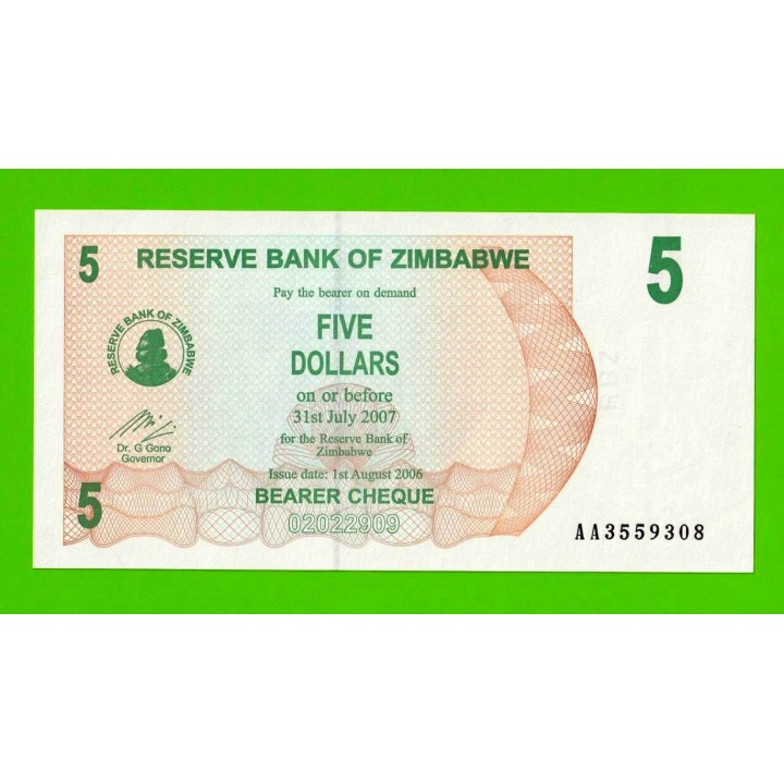 Зимбабве - 5 долларов - 2006 (AA) - UNC!!!