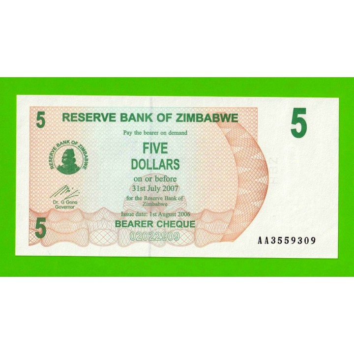 Зимбабве - 5 долларов - 2006 (AA) - UNC!!!