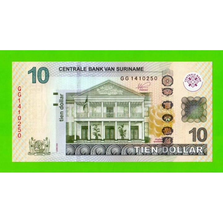 Суринам - 10 долларов - 2020 - UNC!!!