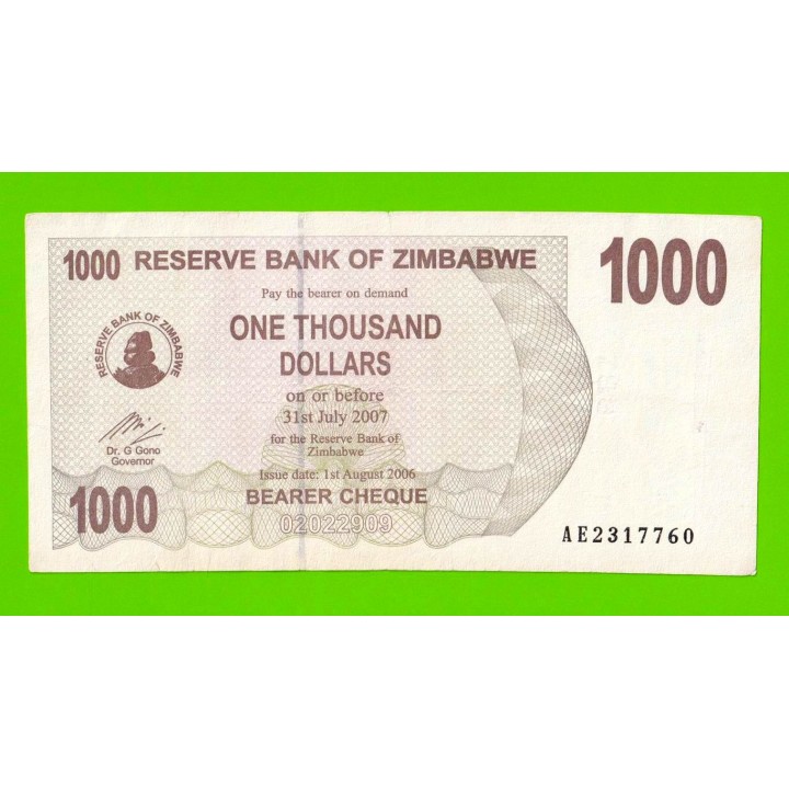 Зимбабве - 1000 долларов - 2006 (AE)