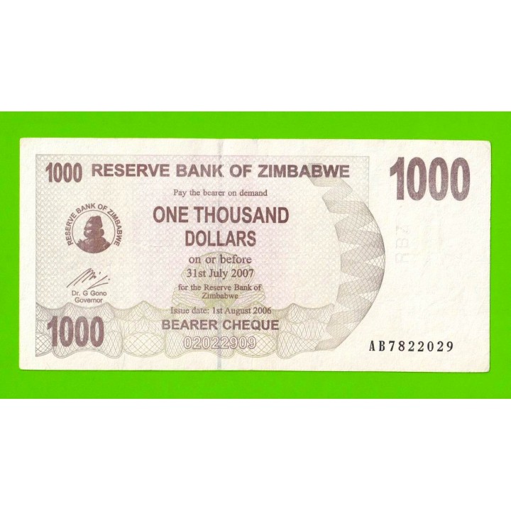 Зимбабве - 1000 долларов - 2006 (AB)