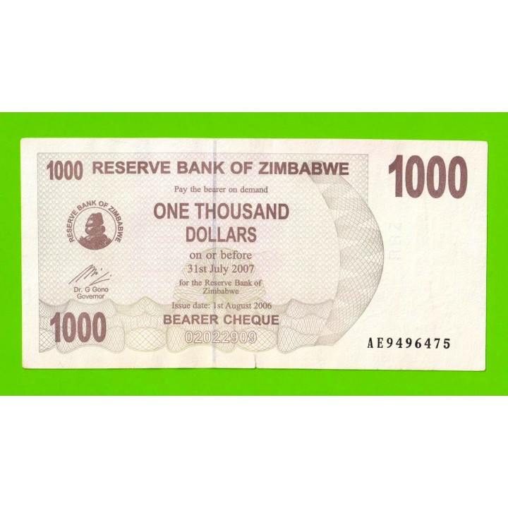 Зимбабве - 1000 долларов - 2006 (AE)