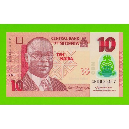 Нигерия - 10 найра - 2021 - Полимер - UNC!!!