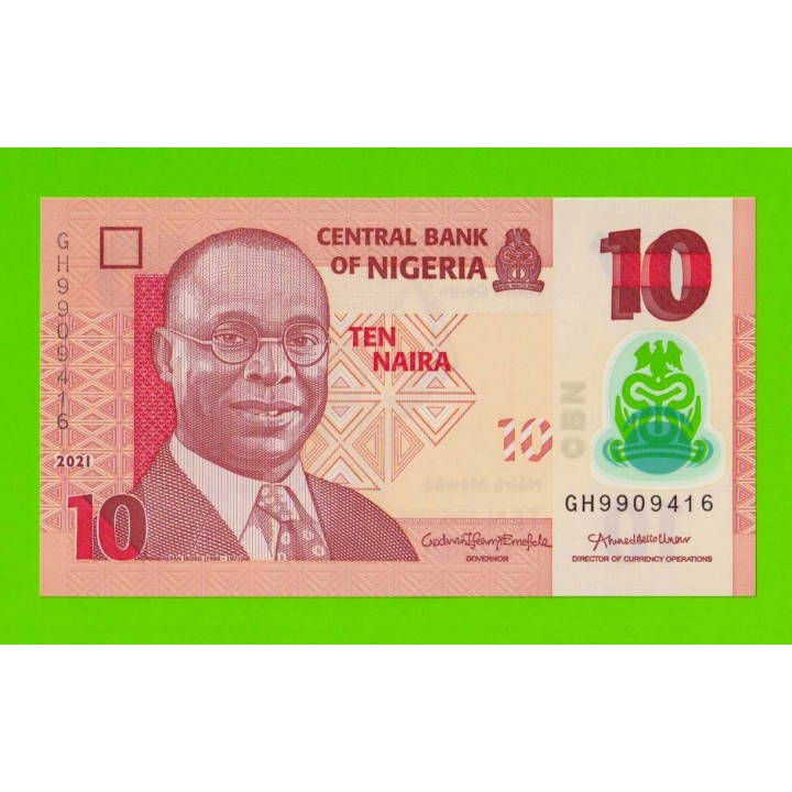 Нигерия - 10 найра - 2021 - Полимер - UNC!!!