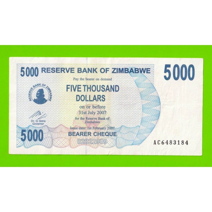 Зимбабве - 5000 долларов - 2007 (AC)