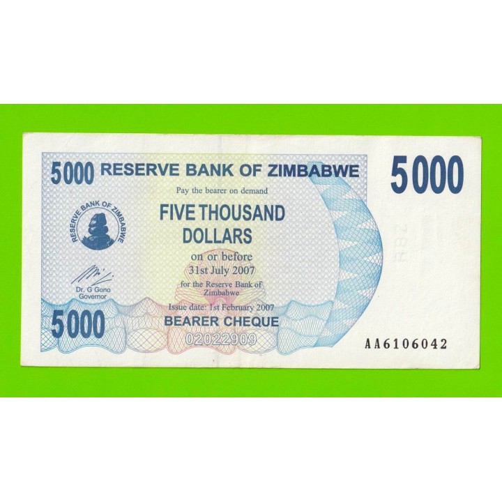 Зимбабве - 5000 долларов - 2007 (AA)