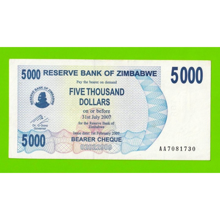 Зимбабве - 5000 долларов - 2007 (AA)