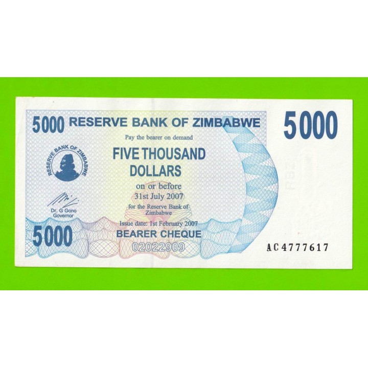 Зимбабве - 5000 долларов - 2007 (AC)