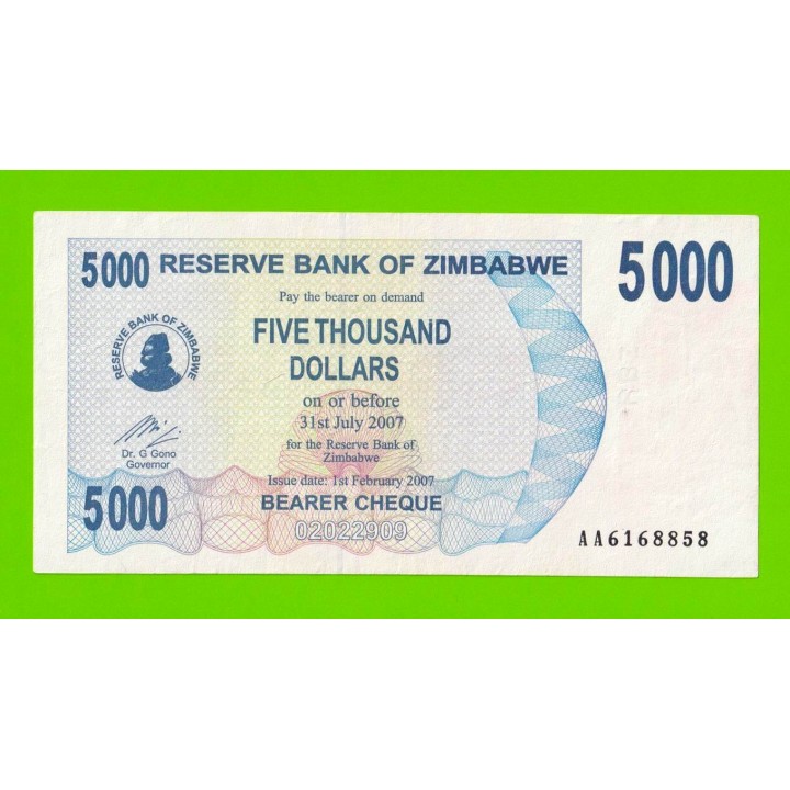 Зимбабве - 5000 долларов - 2007 (AA)