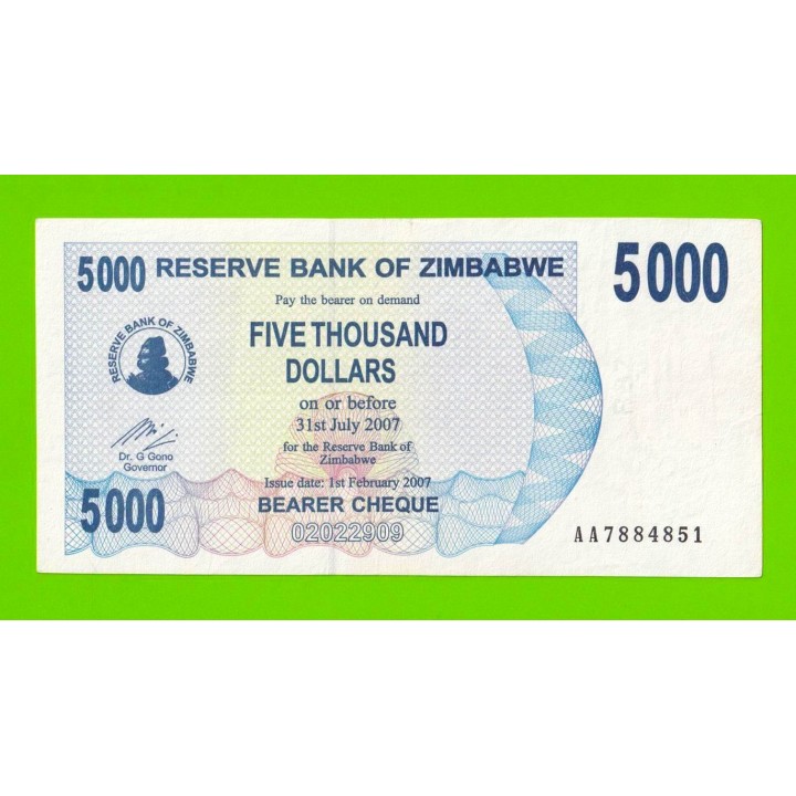 Зимбабве - 5000 долларов - 2007 (AA)