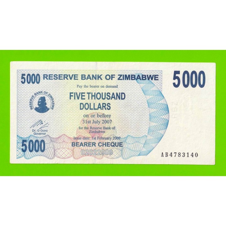 Зимбабве - 5000 долларов - 2007 (AB)