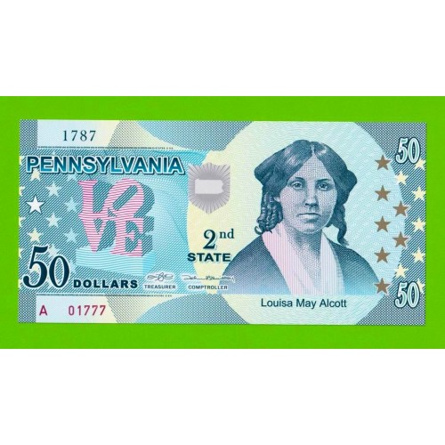 США - 50 долларов штата Пенсильвания - 2014 (сувенирные, пластик) - UNC!!!