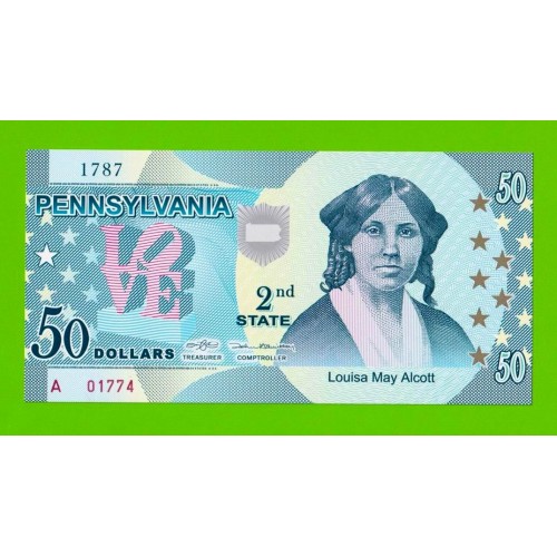 США - 50 долларов штата Пенсильвания - 2014 (сувенирные, пластик) - UNC!!!