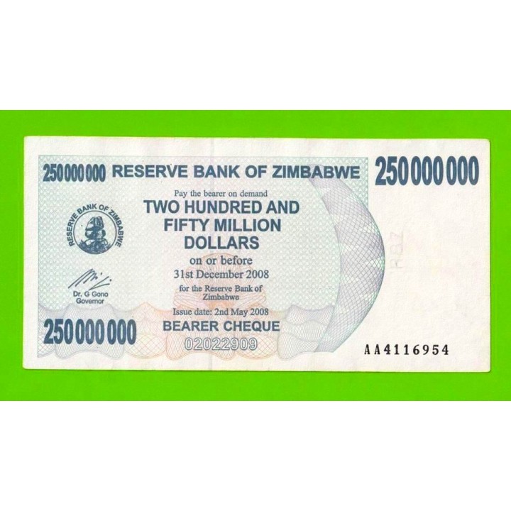 Зимбабве - 250000000 / 250 миллионов долларов - 2008 (AA)