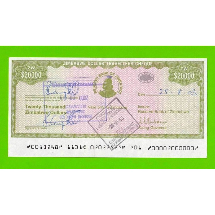 Зимбабве - 20000 долларов - Дорожный чек - 2003