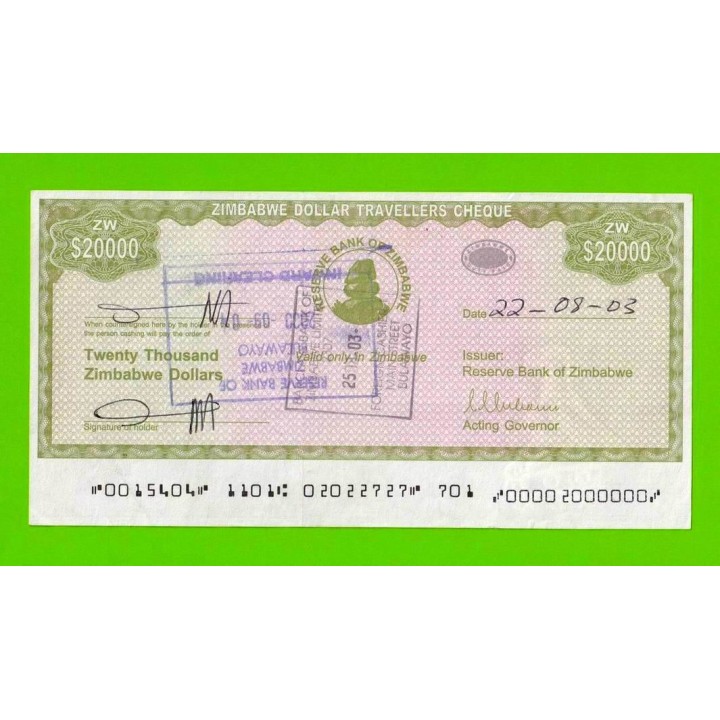 Зимбабве - 20000 долларов - Дорожный чек - 2003