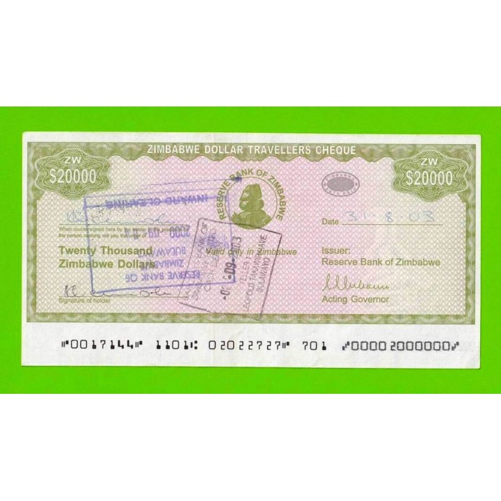 Зимбабве - 20000 долларов - Дорожный чек - 2003
