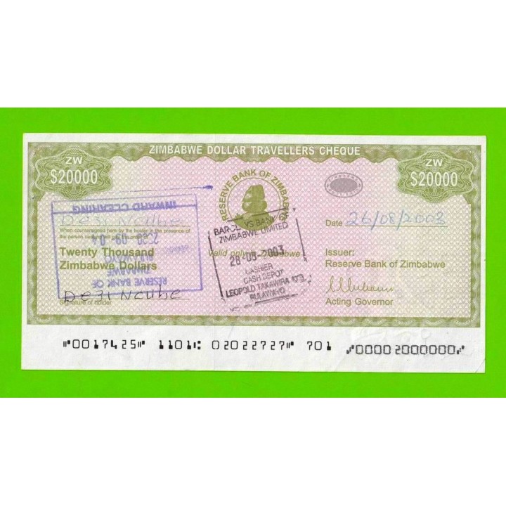 Зимбабве - 20000 долларов - Дорожный чек - 2003
