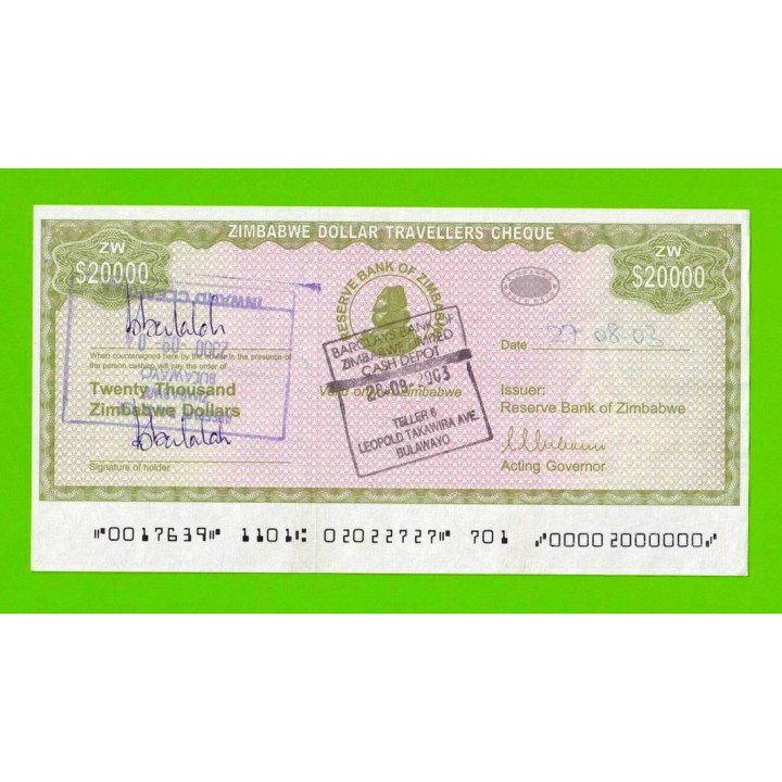 Зимбабве - 20000 долларов - Дорожный чек - 2003 - XF+!!!