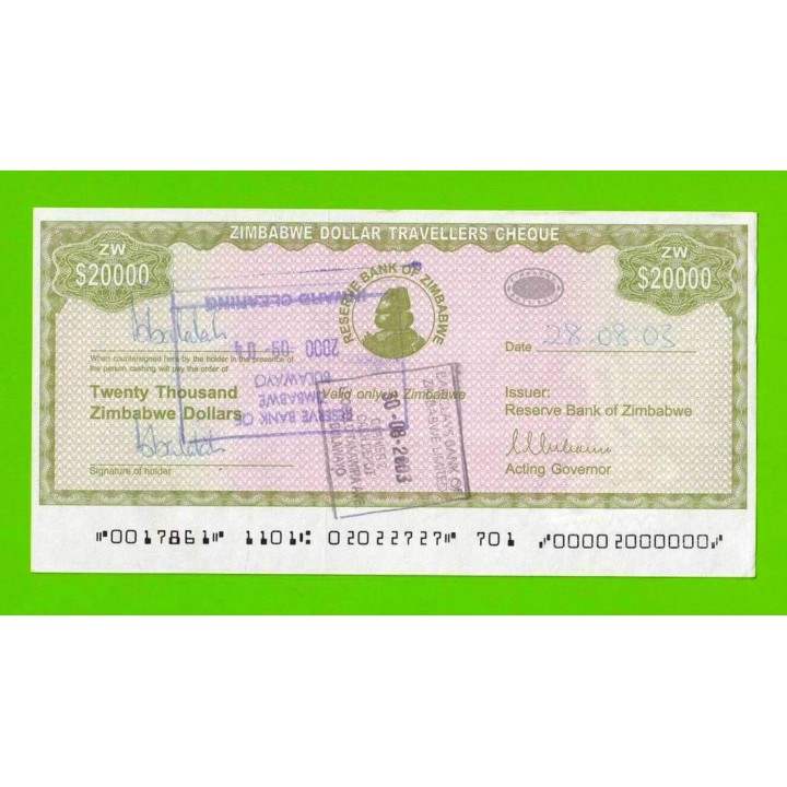 Зимбабве - 20000 долларов - Дорожный чек - 2003 - XF+!!!