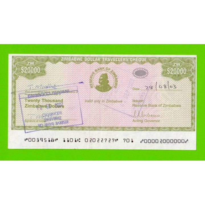 Зимбабве - 20000 долларов - Дорожный чек - 2003