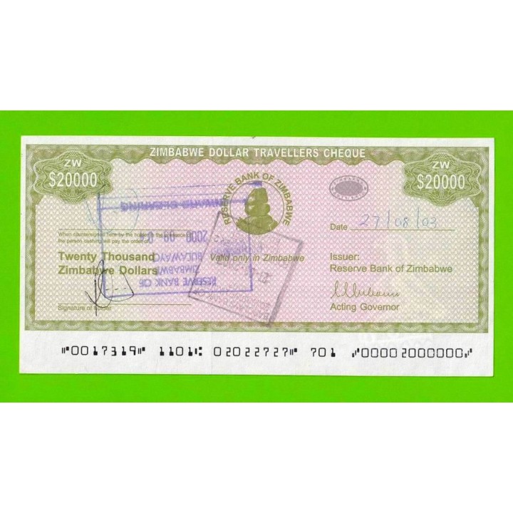 Зимбабве - 20000 долларов - Дорожный чек - 2003 - XF+++!!!