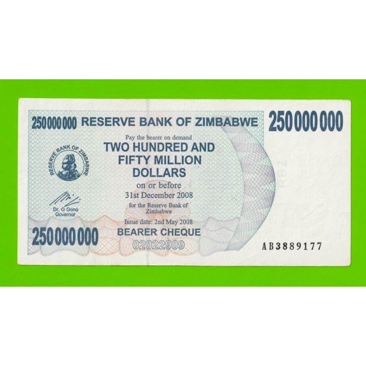 Зимбабве - 250000000 / 250 миллионов долларов - 2008 (AB)