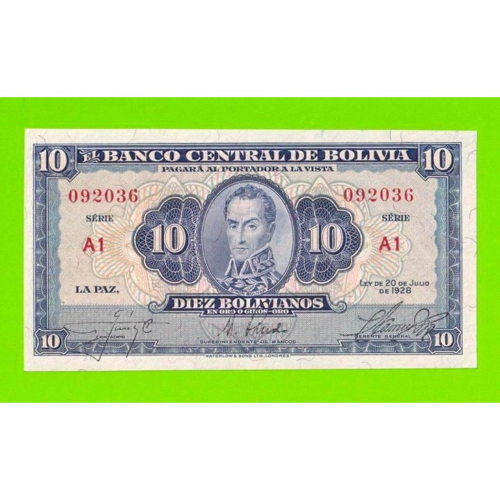 Боливия - 10 боливиано - 1928 (2-й выпуск) - XF+++!!!