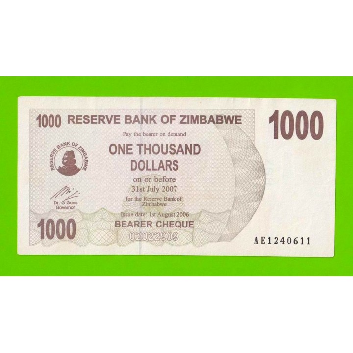 Зимбабве - 1000 долларов - 2006 (AE)