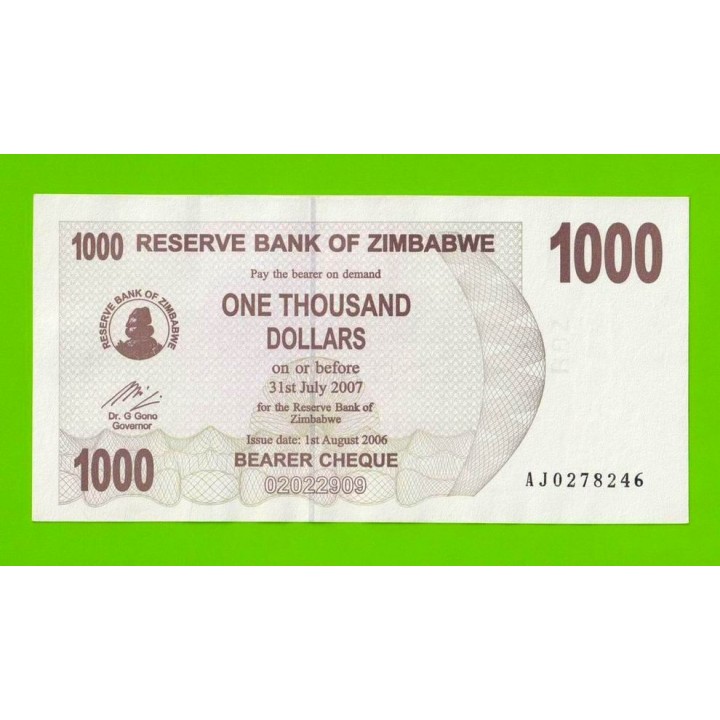 Зимбабве - 1000 долларов - 2006 (AJ)