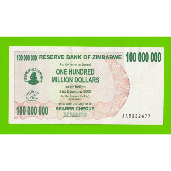 Зимбабве - 100000000 / 100 миллионов долларов - 2008 (AA)