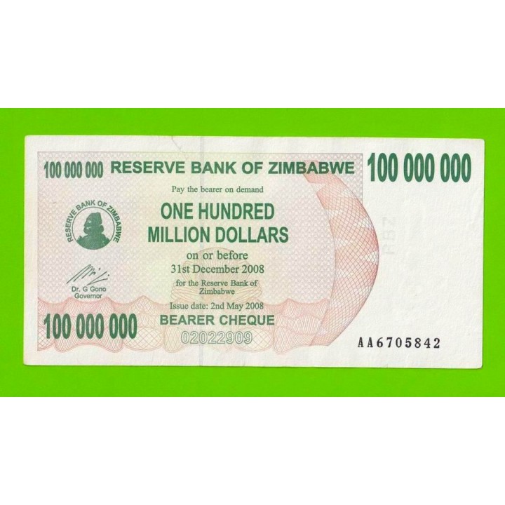 Зимбабве - 100000000 / 100 миллионов долларов - 2008 (AA)