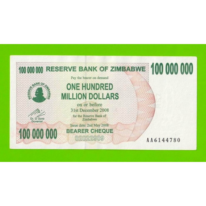 Зимбабве - 100000000 / 100 миллионов долларов - 2008 (AA)