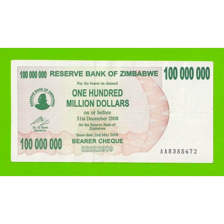 Зимбабве - 100000000 / 100 миллионов долларов - 2008 (AA)