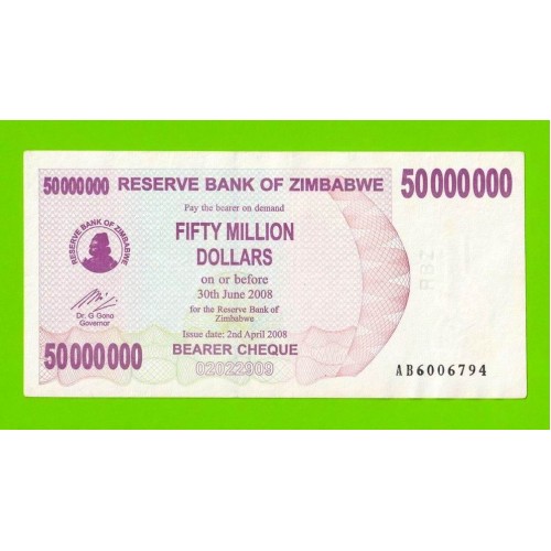 Зимбабве - 50000000 / 50 миллионов долларов - 2008 (AB)