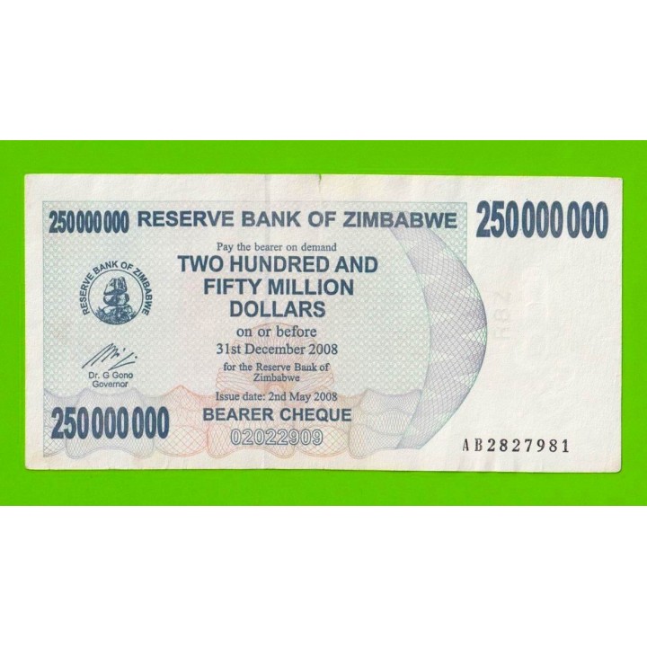 Зимбабве - 250000000 / 250 миллионов долларов - 2008 (AB)
