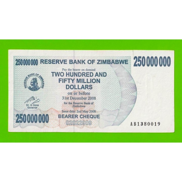 Зимбабве - 250000000 / 250 миллионов долларов - 2008 (AB)