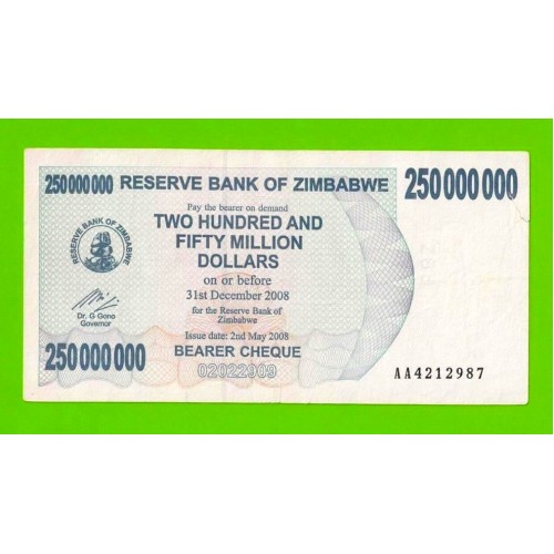 Зимбабве - 250000000 / 250 миллионов долларов - 2008 (AA)