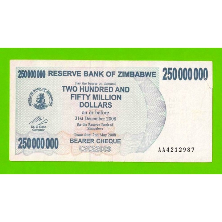 Зимбабве - 250000000 / 250 миллионов долларов - 2008 (AA)
