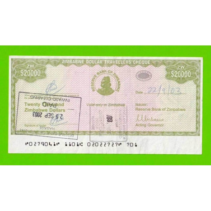 Зимбабве - 20000 долларов - Дорожный чек - 2003 - XF+++!!!