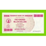 Зимбабве - 500000000 / 500 миллионов долларов - 2008 (AC) - UNC-!!!