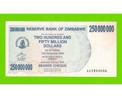 Зимбабве - 250000000 / 250 миллионов долларов - 2008 (AA)