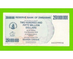 Зимбабве - 250000000 / 250 миллионов долларов - 2008 (AA)