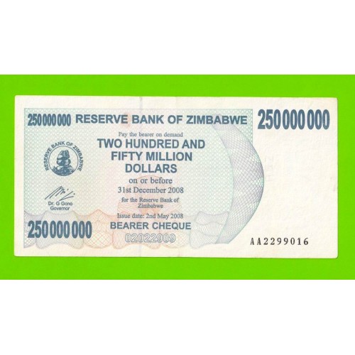 Зимбабве - 250000000 / 250 миллионов долларов - 2008 (AA)