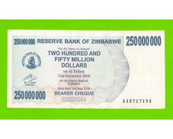 Зимбабве - 250000000 / 250 миллионов долларов - 2008 (AA)
