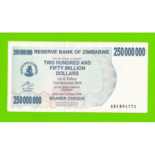 Зимбабве - 250000000 / 250 миллионов долларов - 2008 (AB)