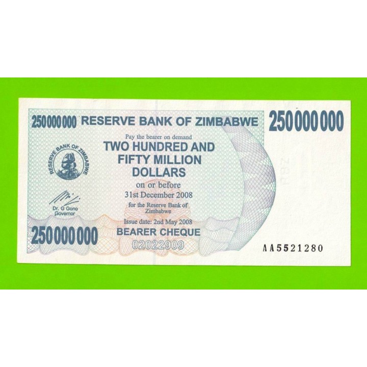 Зимбабве - 250000000 / 250 миллионов долларов - 2008 (AA)