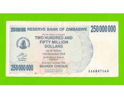 Зимбабве - 250000000 / 250 миллионов долларов - 2008 (AA)